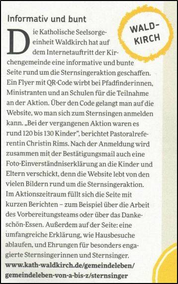 Quelle: Kindermissionswerk "Die Sternsinger" Ausschnitt aus dem Werkheft