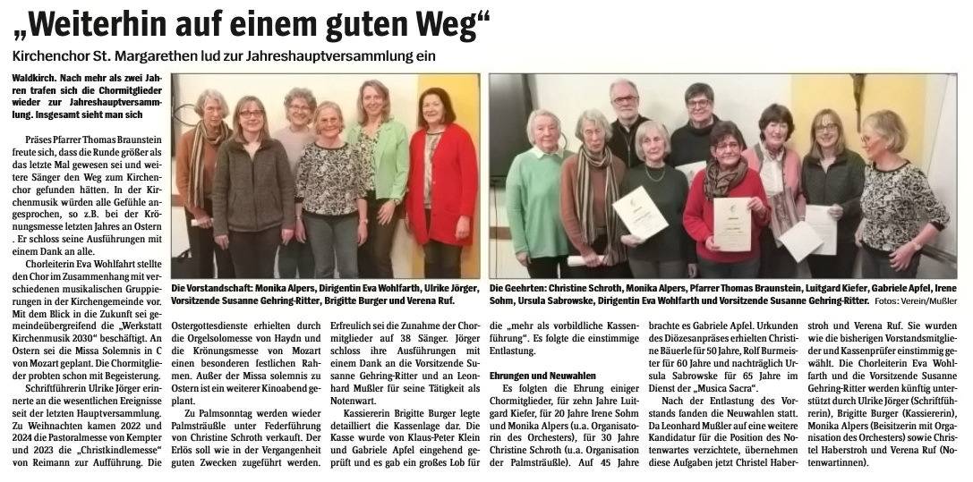 Zeitungsausschnitt Hauptversammlung